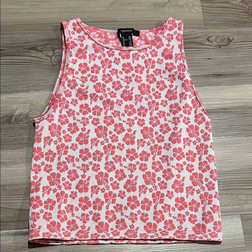 Forever 21 Pink and White Floral Tank Top